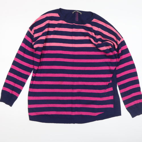 Oasis Women Multicoloured Striped Crew Neck Cotton Blend Jumper M