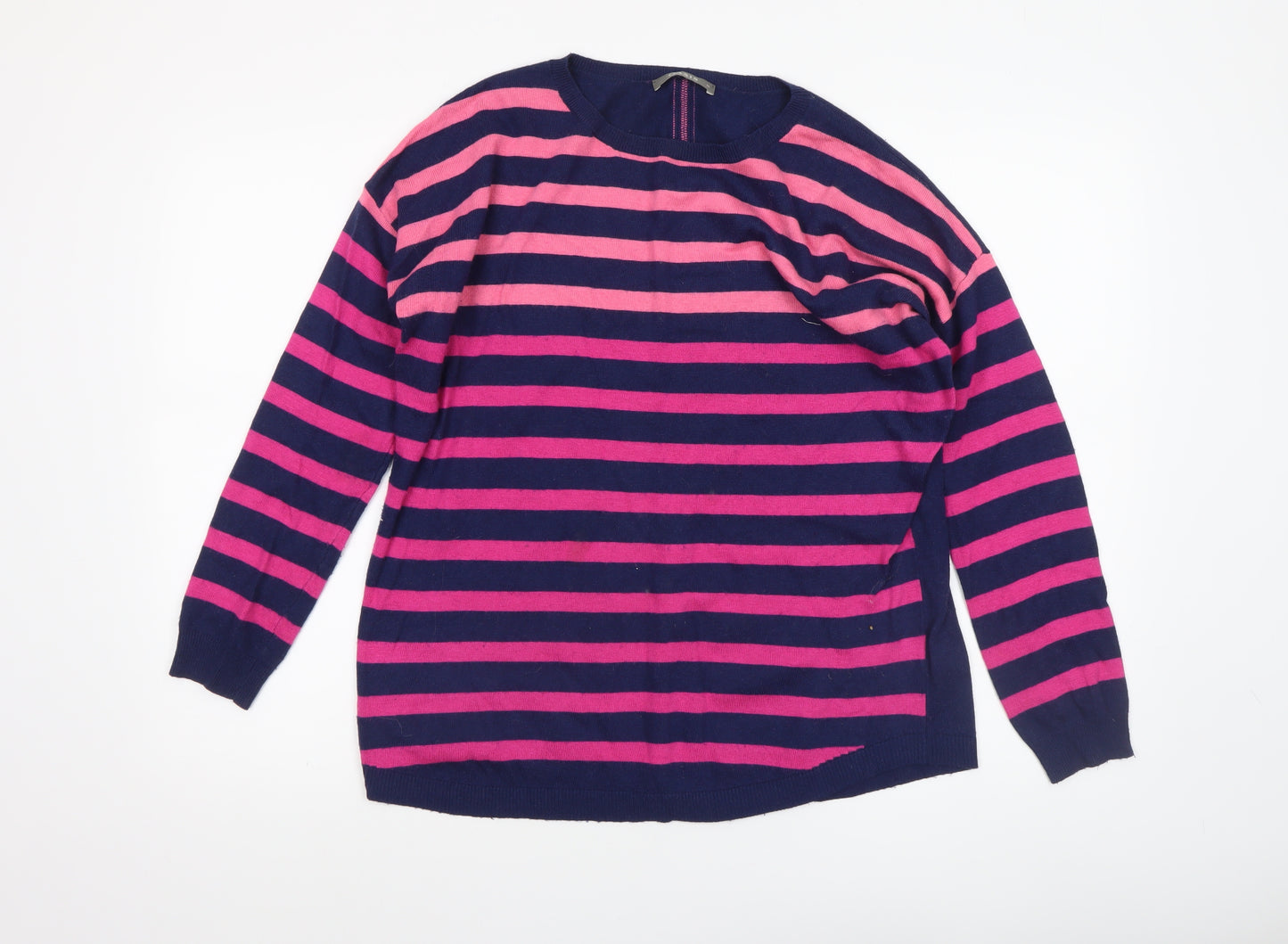 Oasis Women Multicoloured Striped Crew Neck Cotton Blend Jumper M