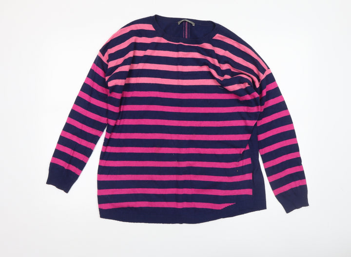 Oasis Women Multicoloured Striped Crew Neck Cotton Blend Jumper M