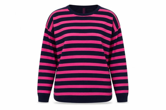 Front view of Oasis Women Multicoloured Striped Crew Neck Cotton Blend Jumper M