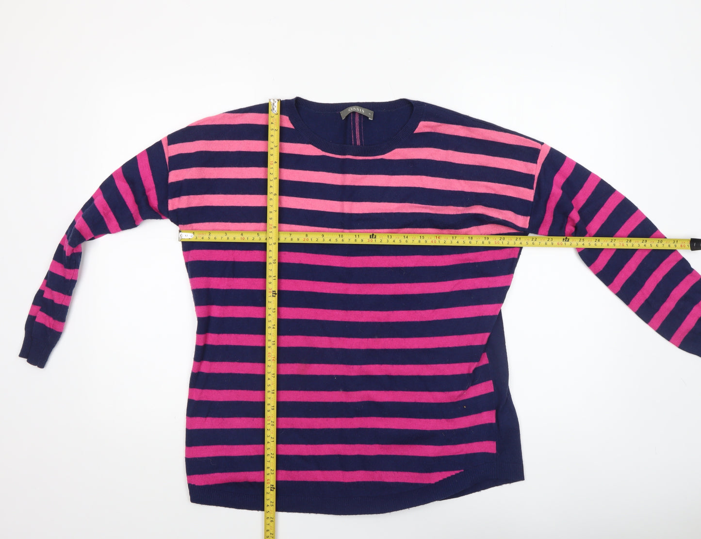 Oasis Women Multicoloured Striped Crew Neck Cotton Blend Jumper M