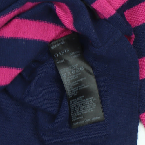 Oasis Women Multicoloured Striped Crew Neck Cotton Blend Jumper M
