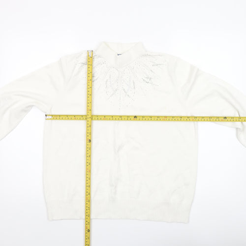 Castle of Ireland Women White Mock Neck Jumper 18/44 with Rhinestone Detail