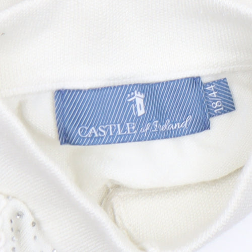 Castle of Ireland Women White Mock Neck Jumper 18/44 with Rhinestone Detail