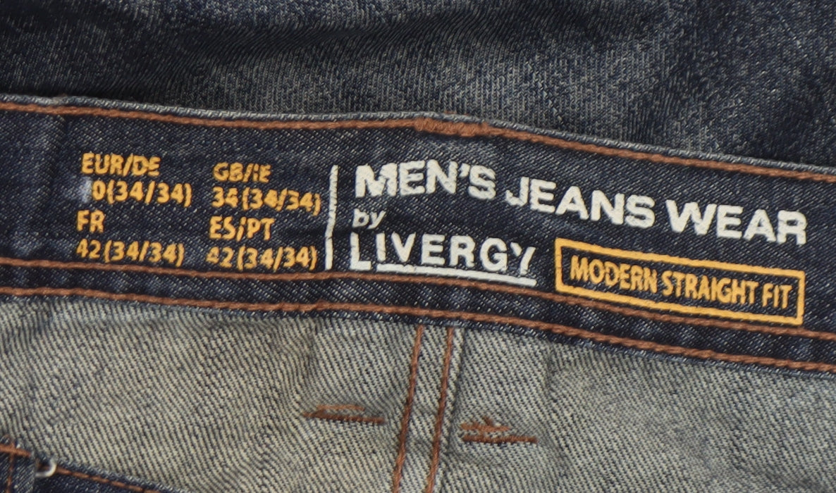 Livergy Men's Blue 34x34 Straight Fit Denim Jeans