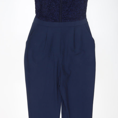 ASOS Women Navy Blue Lace Short Sleeve Jumpsuit UK 10