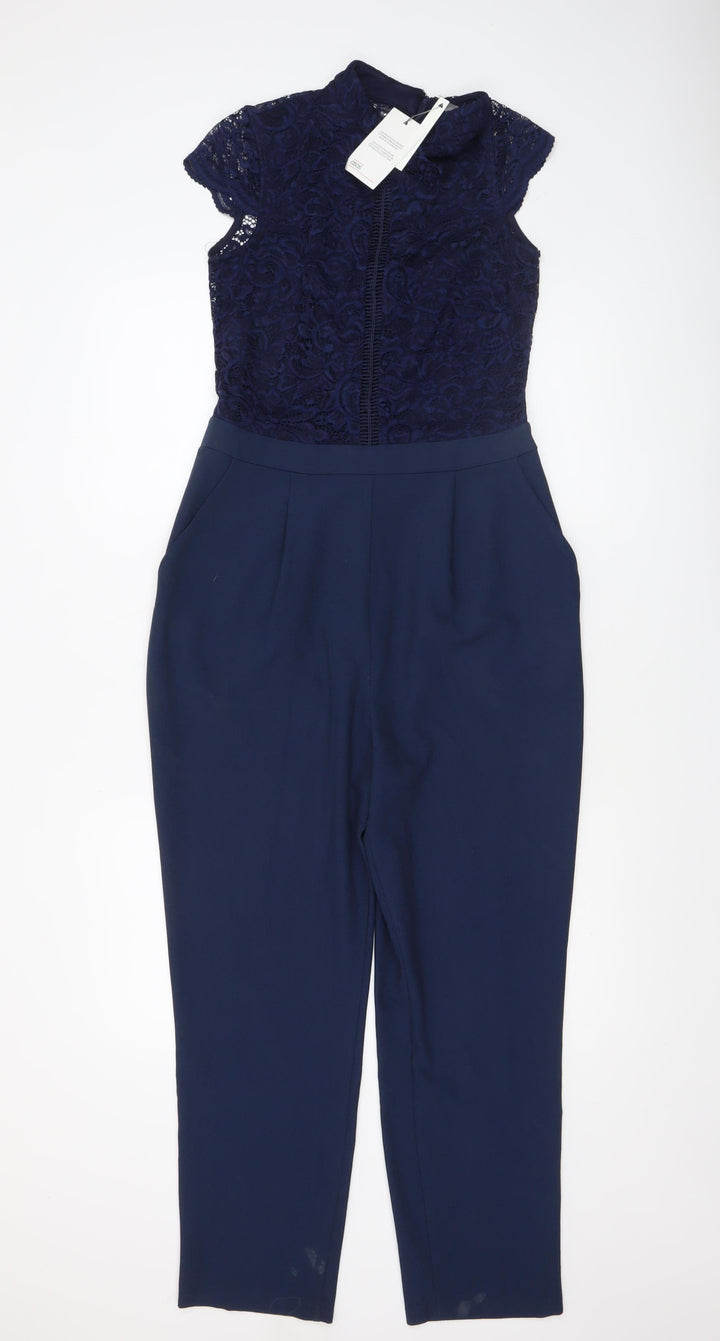 ASOS Women Navy Blue Lace Short Sleeve Jumpsuit UK 10