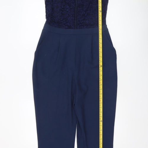 ASOS Women Navy Blue Lace Short Sleeve Jumpsuit UK 10