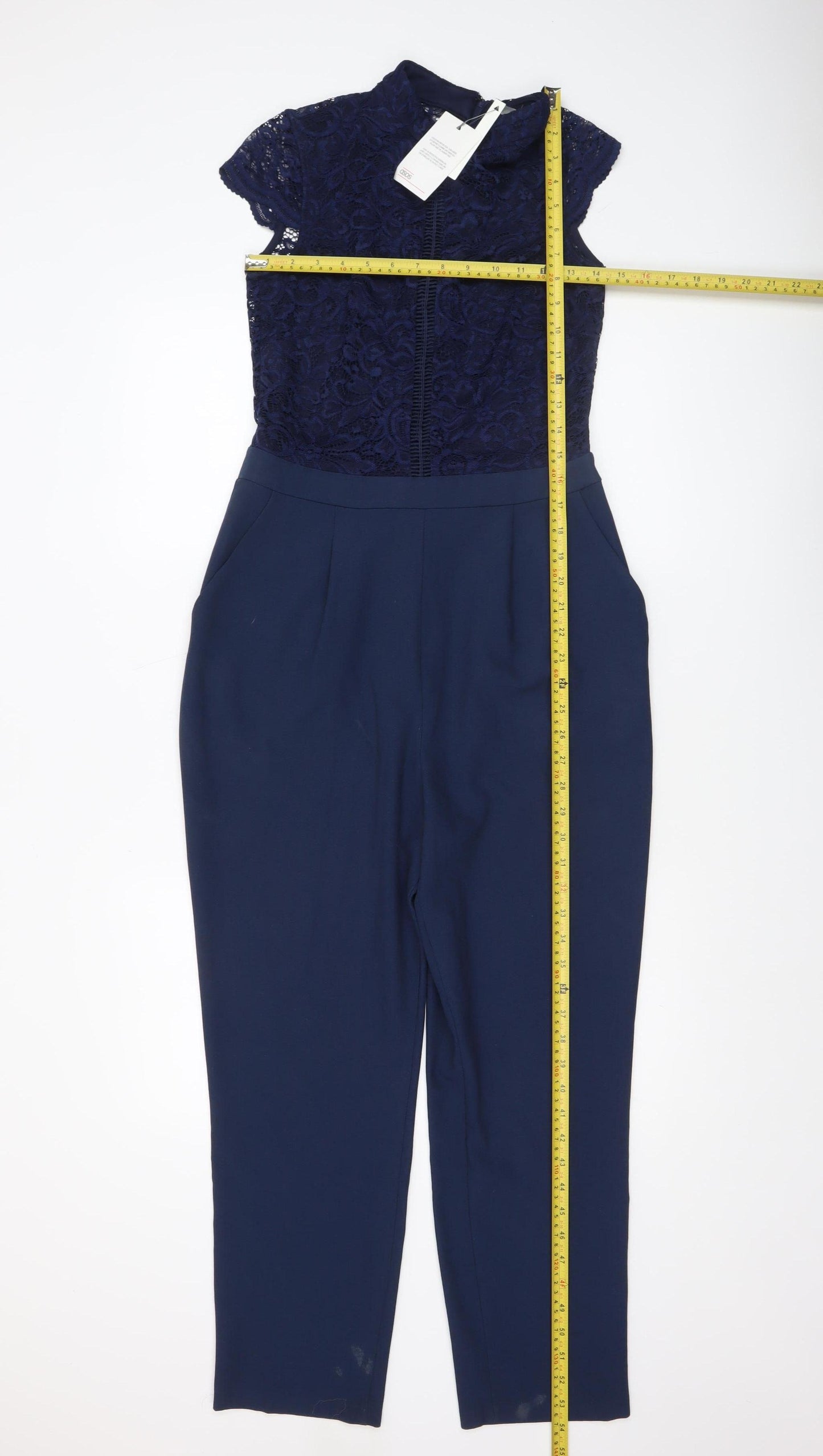 ASOS Women Navy Blue Lace Short Sleeve Jumpsuit UK 10
