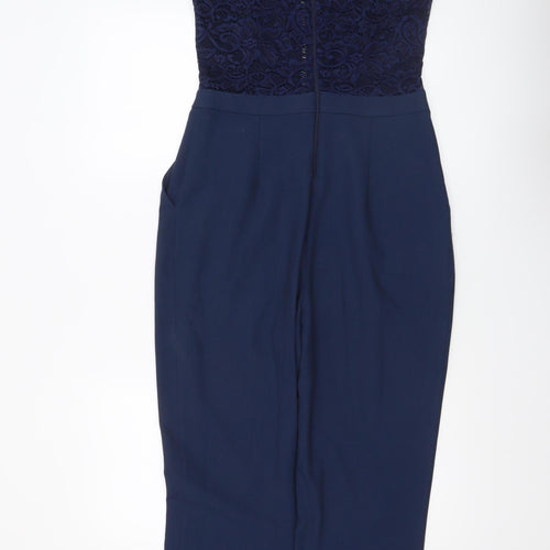 ASOS Women Navy Blue Lace Short Sleeve Jumpsuit UK 10