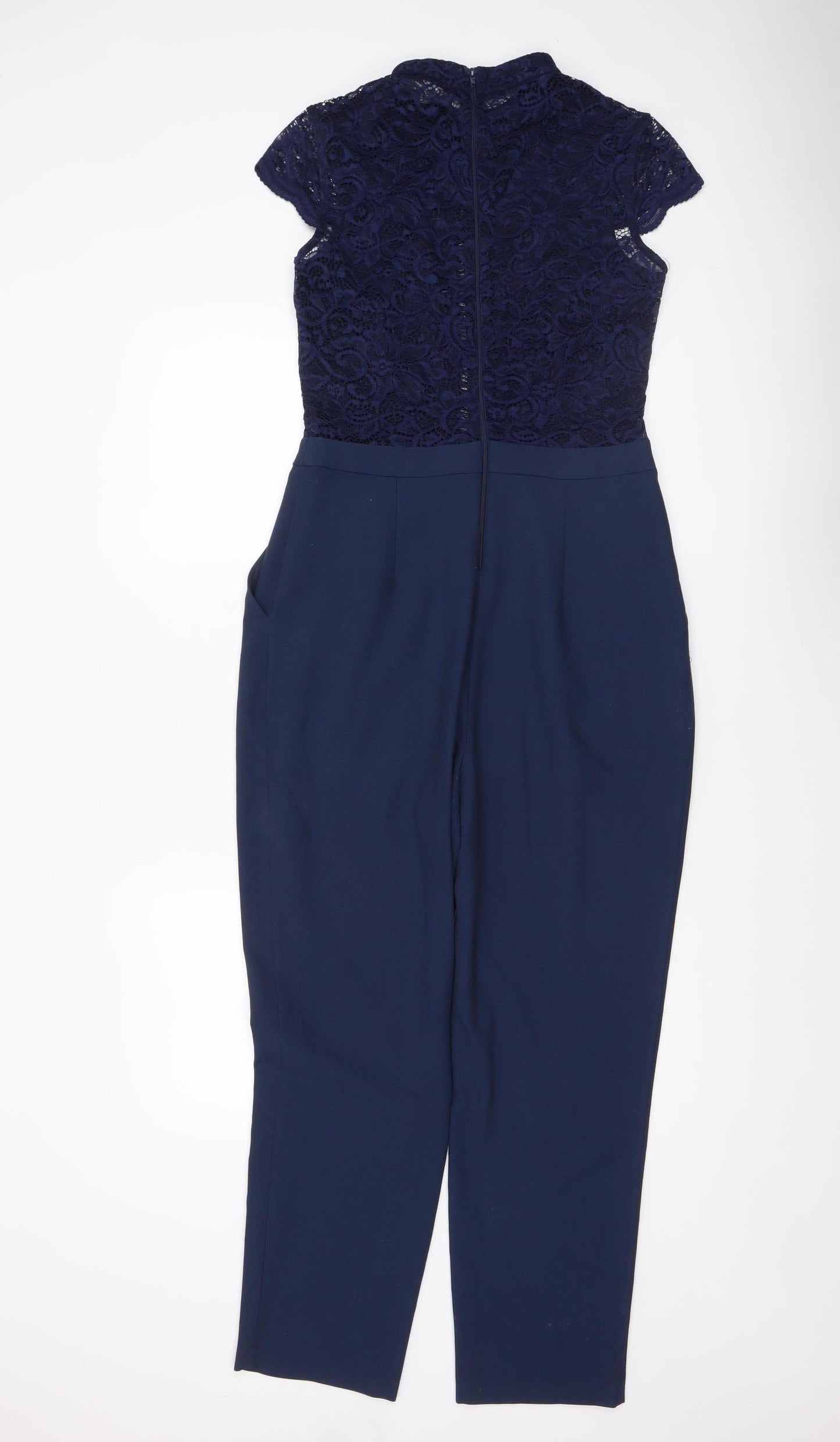 ASOS Women Navy Blue Lace Short Sleeve Jumpsuit UK 10