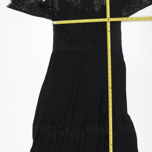 Zara Basic Women's Black Lace 3/4 Sleeve A-Line Dress Size 12