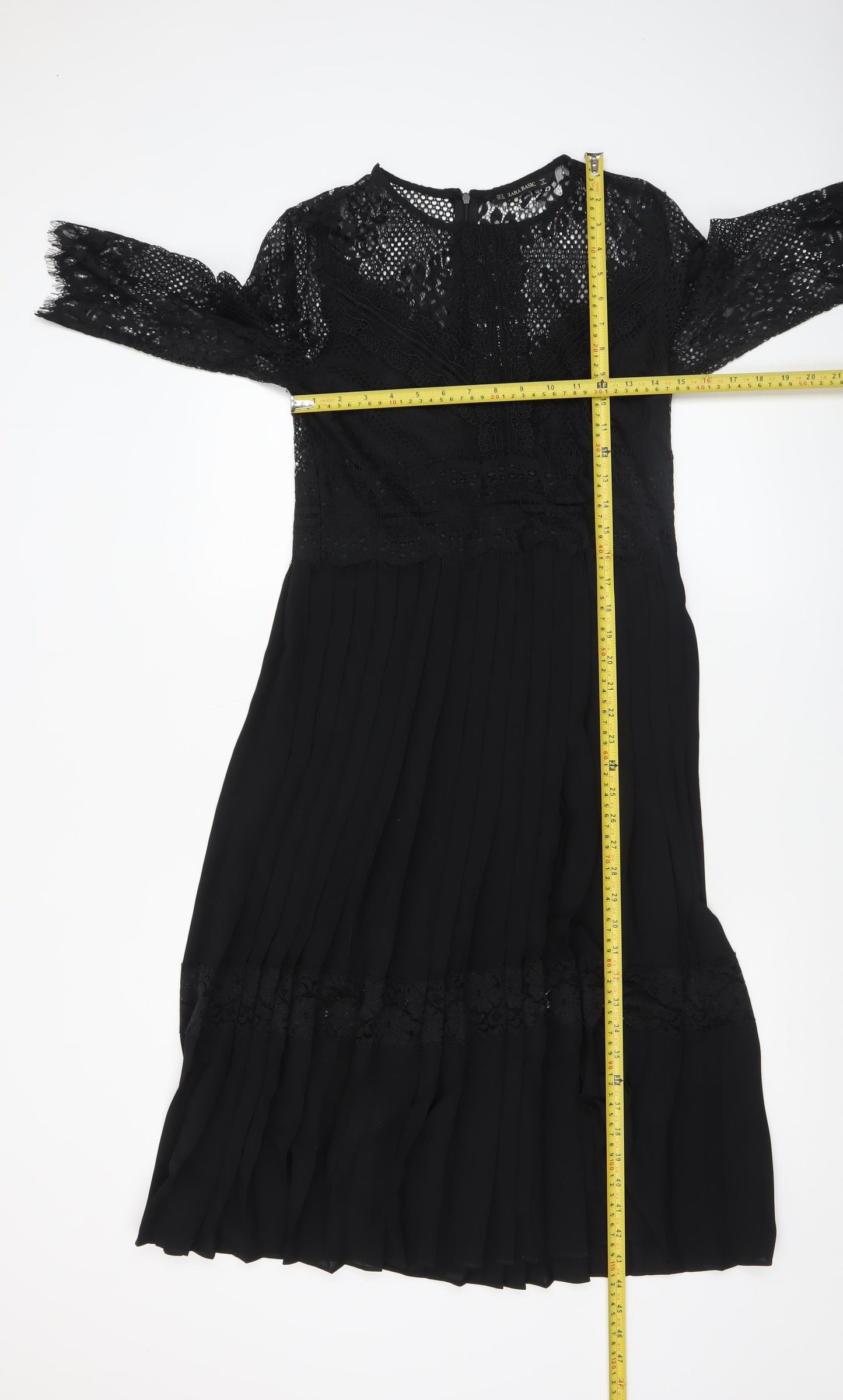 Zara Basic Women's Black Lace 3/4 Sleeve A-Line Dress Size 12