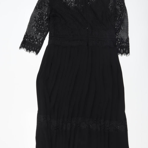 Zara Basic Women's Black Lace 3/4 Sleeve A-Line Dress Size 12