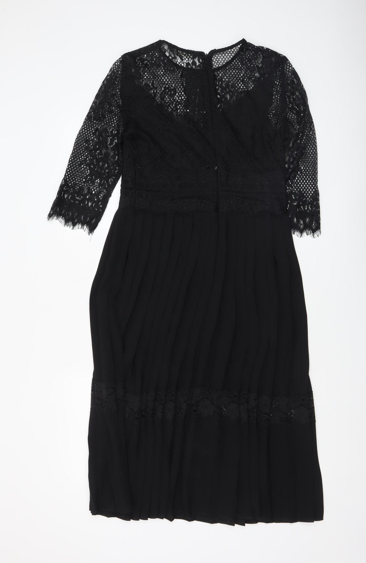 Zara Basic Women's Black Lace 3/4 Sleeve A-Line Dress Size 12