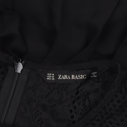 Zara Basic Women's Black Lace 3/4 Sleeve A-Line Dress Size 12