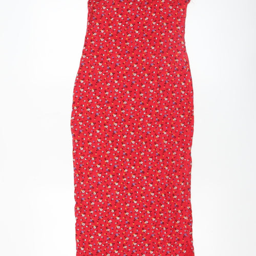 Nasty Gal Women Red Floral Long Slip Dress Size 8 Summer Casual