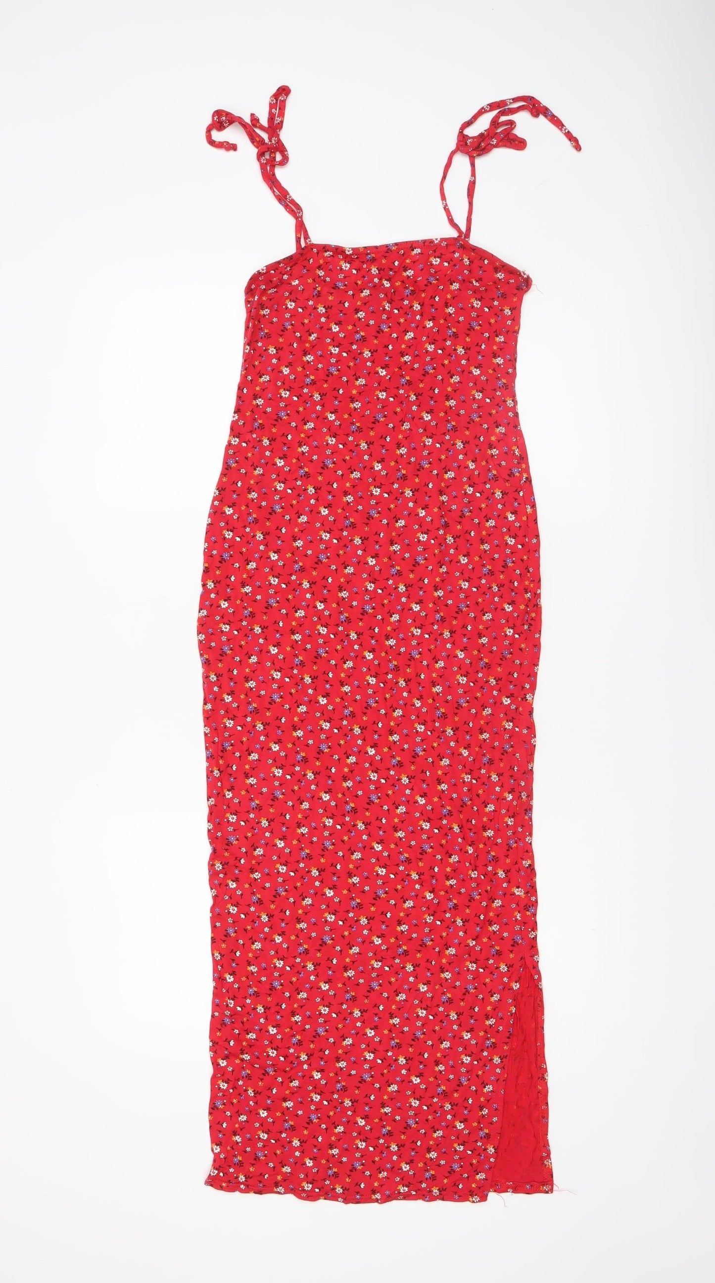 Nasty Gal Women Red Floral Long Slip Dress Size 8 Summer Casual