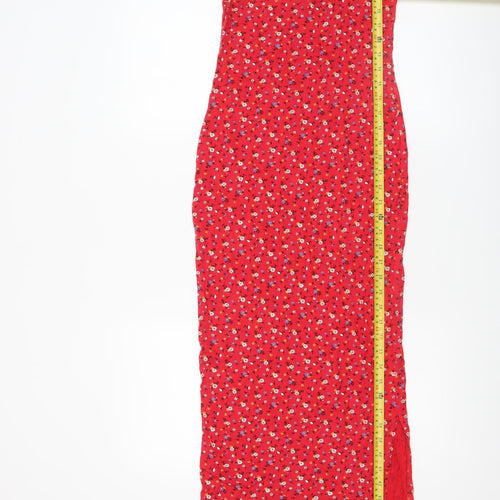 Nasty Gal Women Red Floral Long Slip Dress Size 8 Summer Casual