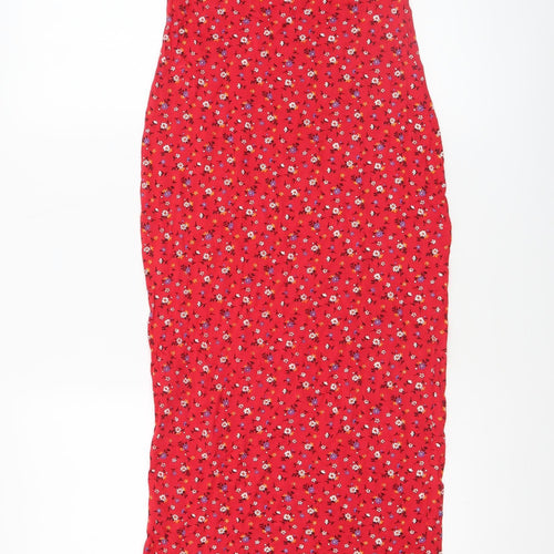 Nasty Gal Women Red Floral Long Slip Dress Size 8 Summer Casual
