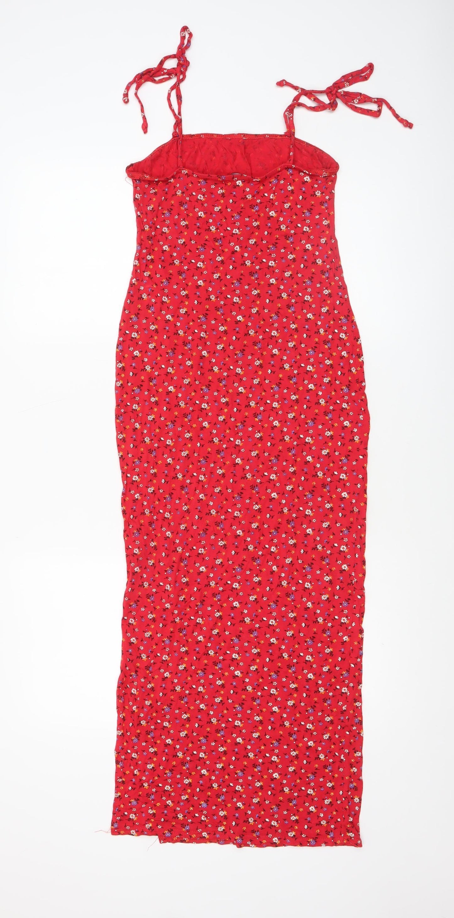 Nasty Gal Women Red Floral Long Slip Dress Size 8 Summer Casual