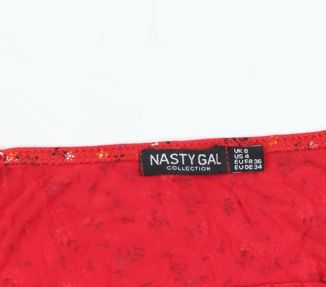 Nasty Gal Women Red Floral Long Slip Dress Size 8 Summer Casual