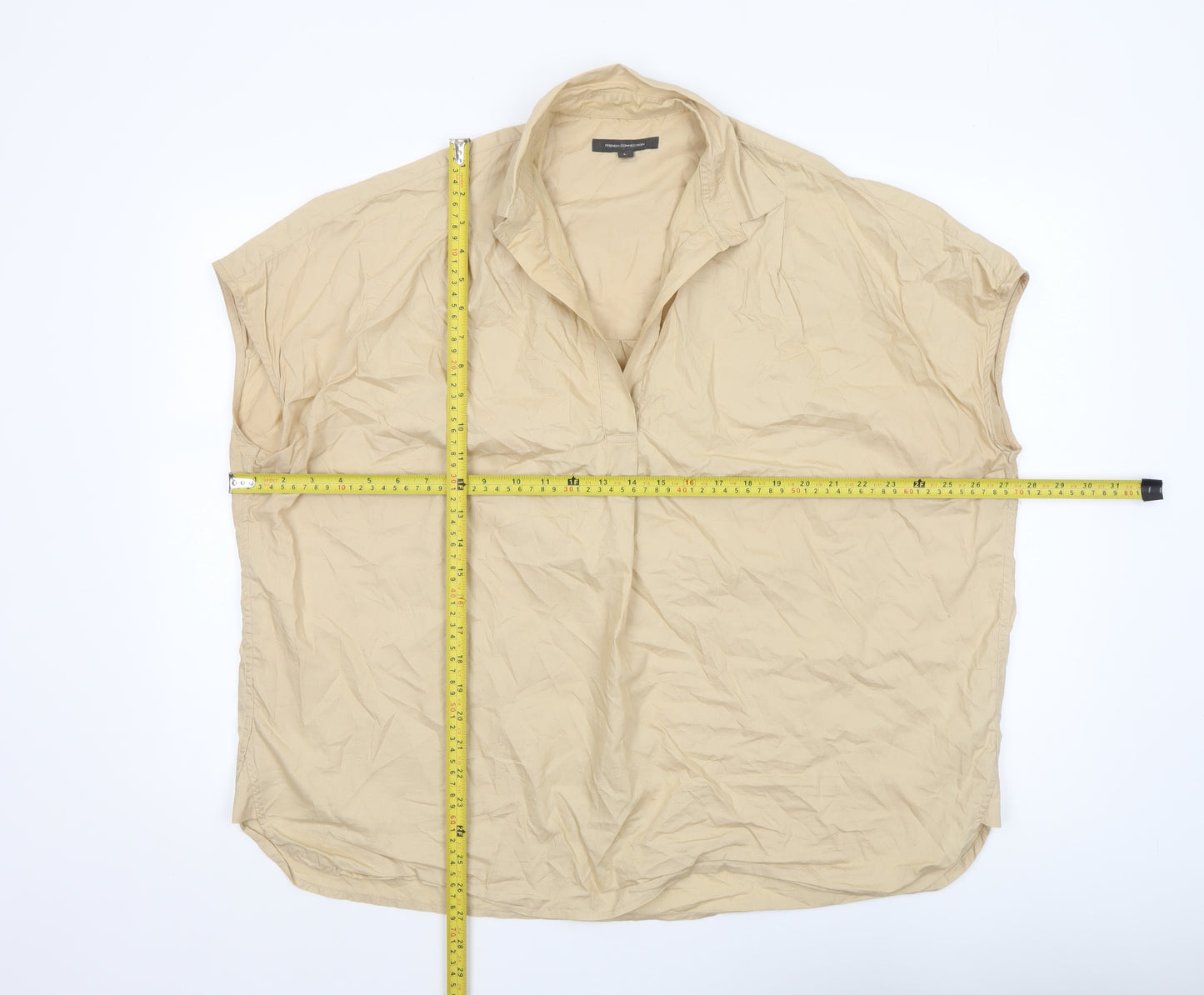 French Connection Women's Beige Cotton Blouse Size L Relaxed Fit