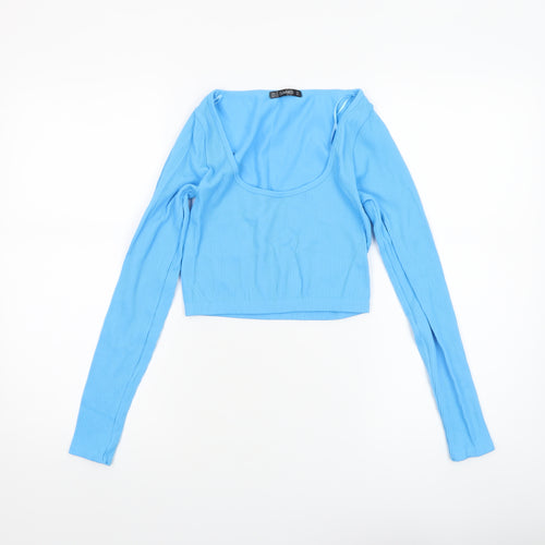 Dunnes Women Blue Cropped Long Sleeve Ribbed Top XS