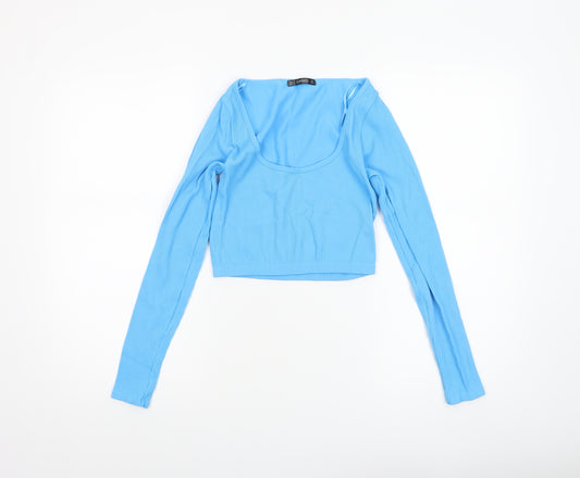 Dunnes Women Blue Cropped Long Sleeve Ribbed Top XS