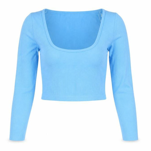 Dunnes Women Blue Cropped Long Sleeve Ribbed Top XS