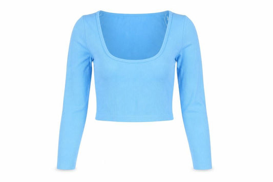 Dunnes Women Blue Cropped Long Sleeve Ribbed Top XS