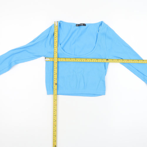 Dunnes Women Blue Cropped Long Sleeve Ribbed Top XS
