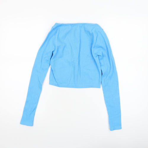 Dunnes Women Blue Cropped Long Sleeve Ribbed Top XS