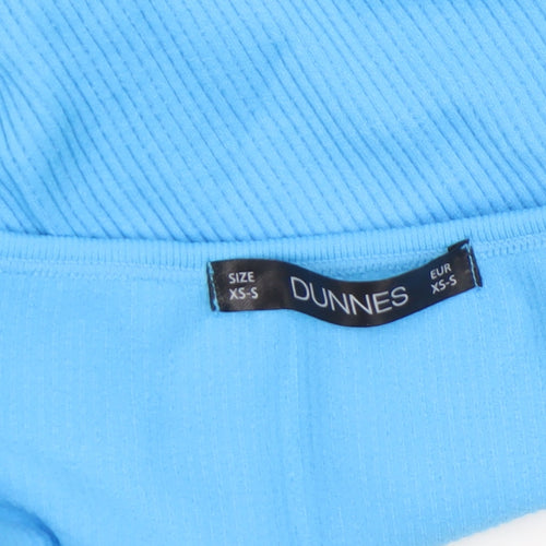 Dunnes Women Blue Cropped Long Sleeve Ribbed Top XS