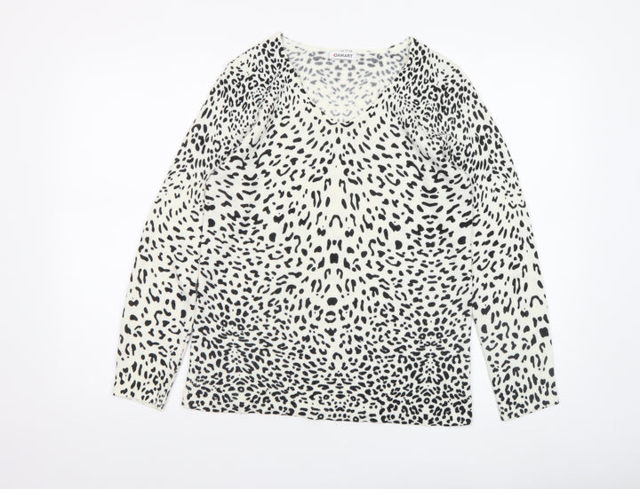 Damart Women’s White Animal Print Acrylic V-Neck Jumper Size 10/12