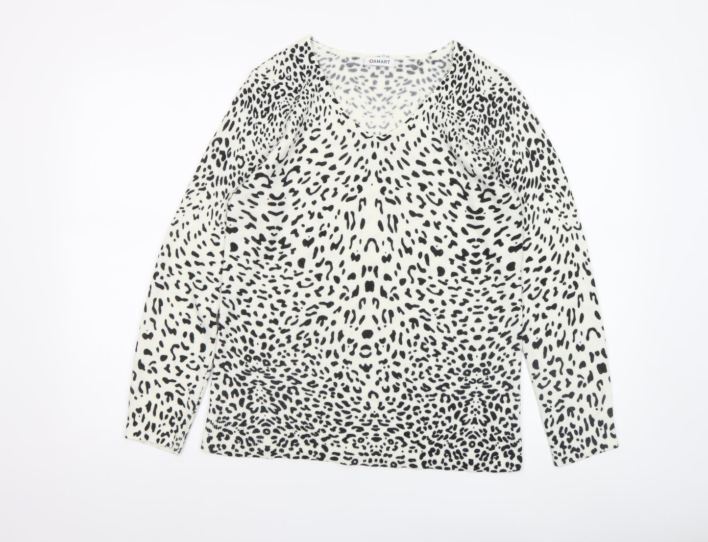 Damart Women’s White Animal Print Acrylic V-Neck Jumper Size 10/12