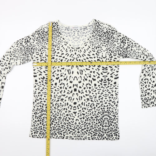 Damart Women’s White Animal Print Acrylic V-Neck Jumper Size 10/12