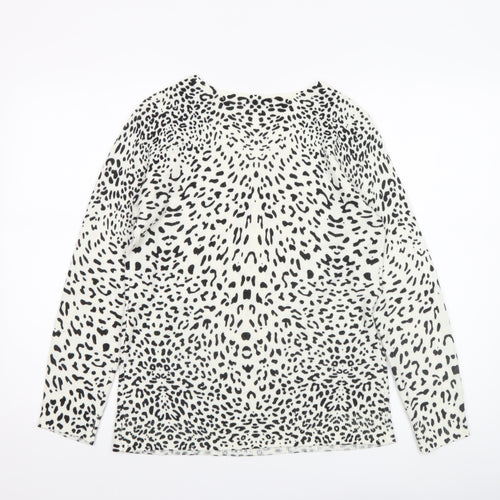 Damart Women’s White Animal Print Acrylic V-Neck Jumper Size 10/12