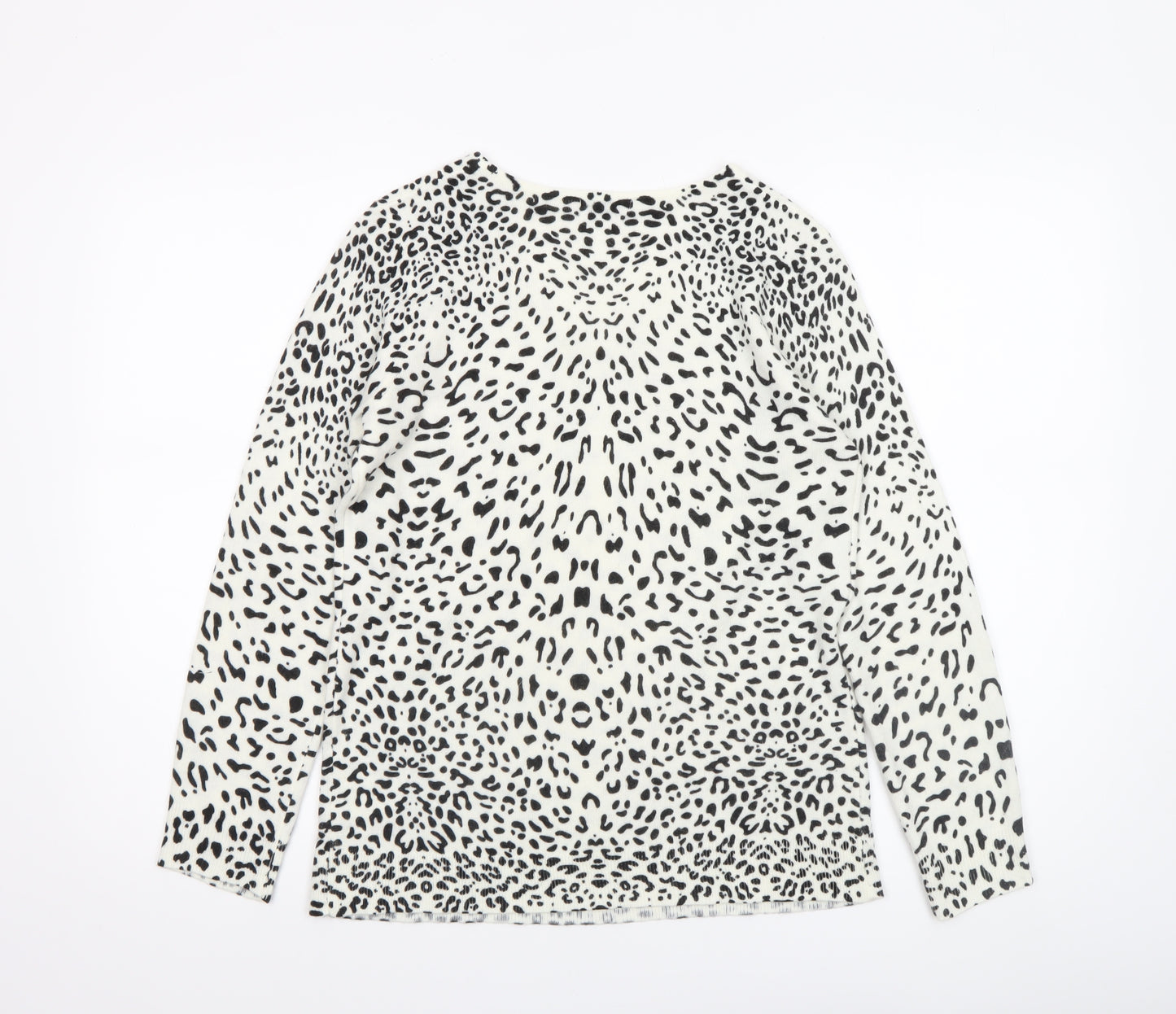 Damart Women’s White Animal Print Acrylic V-Neck Jumper Size 10/12