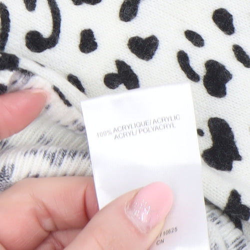 Damart Women’s White Animal Print Acrylic V-Neck Jumper Size 10/12