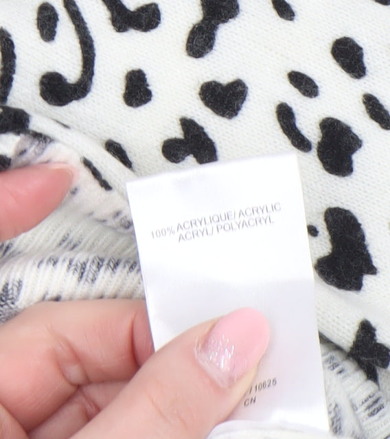 Damart Women’s White Animal Print Acrylic V-Neck Jumper Size 10/12