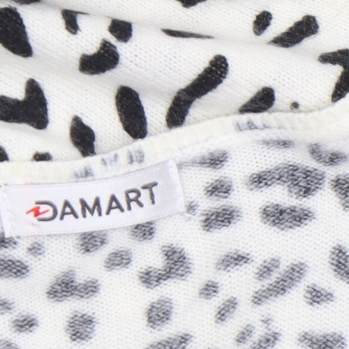 Damart Women’s White Animal Print Acrylic V-Neck Jumper Size 10/12
