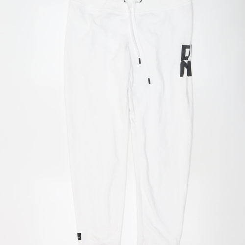 DKNY Women’s White Jogger Trousers Small Cotton Blend Logo Sport