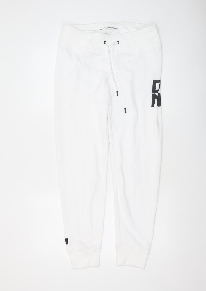DKNY Women’s White Jogger Trousers Small Cotton Blend Logo Sport