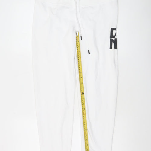 DKNY Women’s White Jogger Trousers Small Cotton Blend Logo Sport