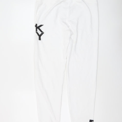 DKNY Women’s White Jogger Trousers Small Cotton Blend Logo Sport