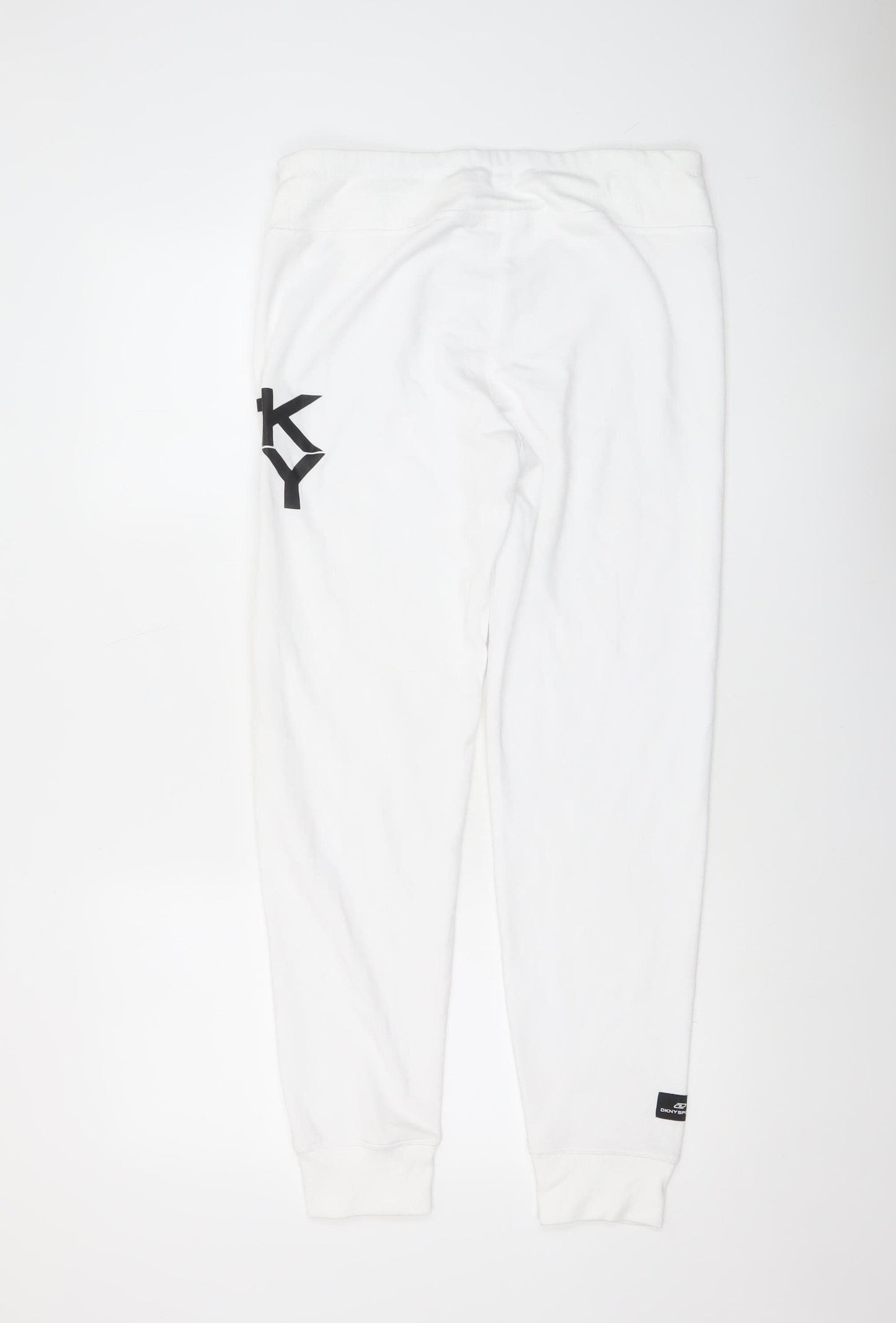 DKNY Women’s White Jogger Trousers Small Cotton Blend Logo Sport