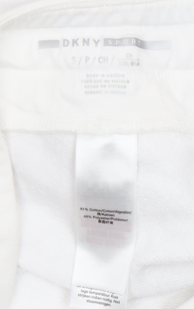 DKNY Women’s White Jogger Trousers Small Cotton Blend Logo Sport