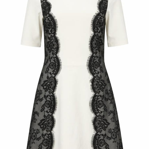 Warehouse Women’s Ivory Black Lace Sheath Dress UK 10 Knee Length