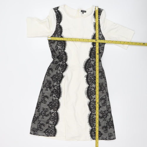 Warehouse Women’s Ivory Black Lace Sheath Dress UK 10 Knee Length